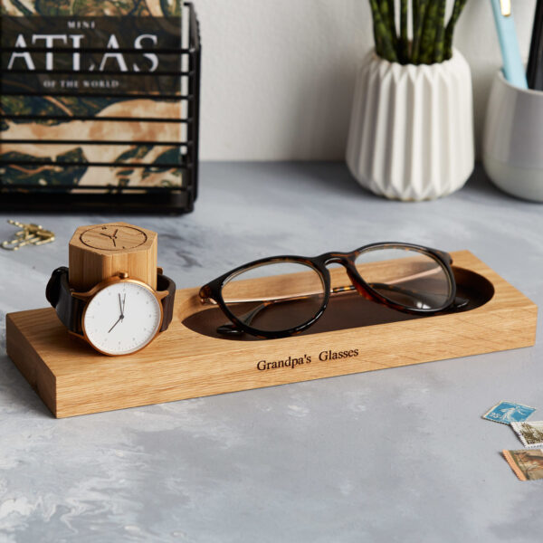 Watch stand with glasses tray