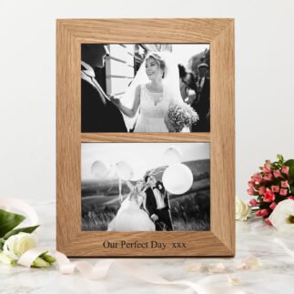 Oak double photo frame