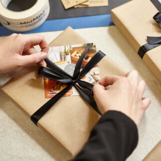 Gift wrap with black ribbon