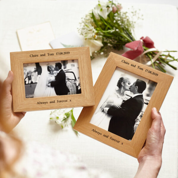 Personalised oak wedding photo frame