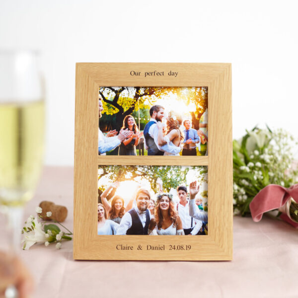Personalised double oak wedding photo frame