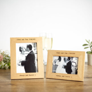 Personalised oak wedding photo frame