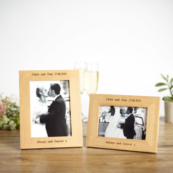 Personalised oak wedding photo frame
