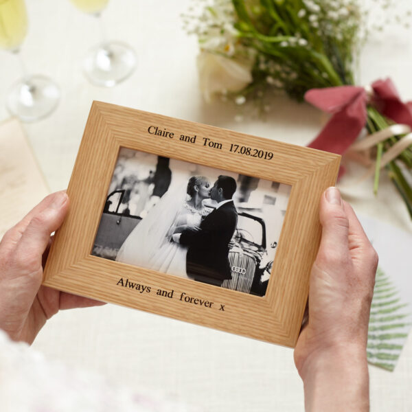 Personalised oak wedding photo frame