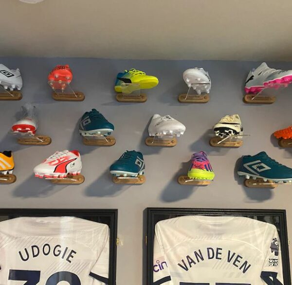 Football boot collection wall display