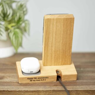 MijMoj Phone stand with storage tray lined in grey leather