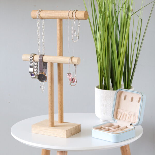 Double solid oak jewellery hanger / necklace stand