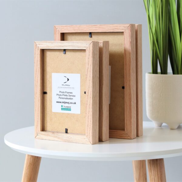 Hinged double photo frame in solid oak with engraved message. Gift for Grandparents