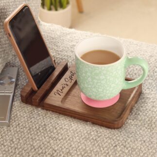 Walnut sofa coaster with phone stand