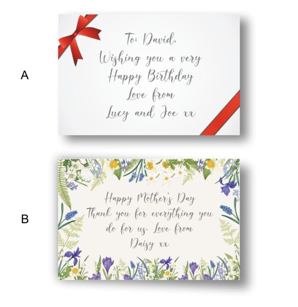 Personalised printed gift note option