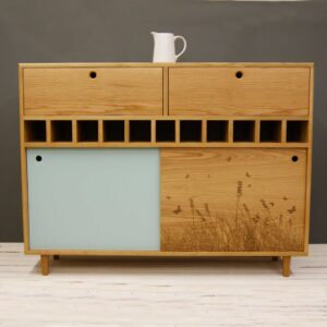 Oak sideboard with integraged wine rack and pull out drawers