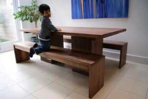 American Black Walnut Dining Table with Matching Benches