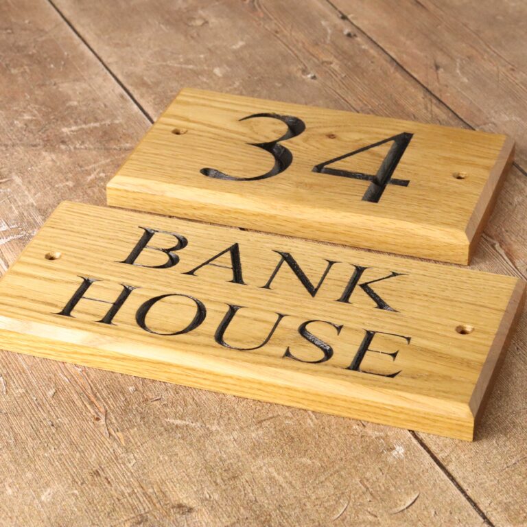 Solid oak house sign
