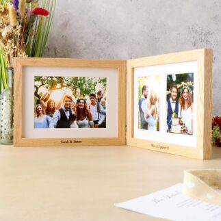 Oak hinged photo frame with three apertures