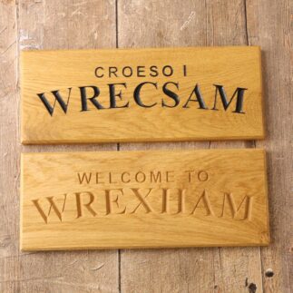Welcome to Wrexham oak wall sign