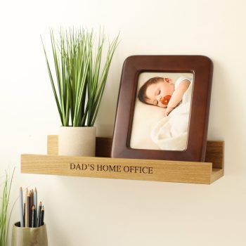Oak display shelf for hom eoffice engraved with Dad's Home Office