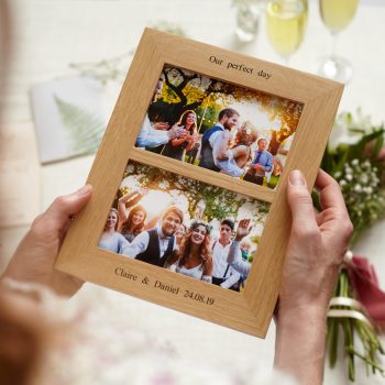 Personalised double oak wedding photo frame