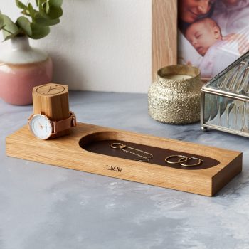 Mijmoj personalised bedside watch stand with leather lined tray for jewellery_13865a