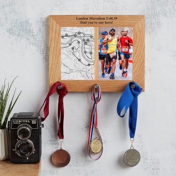 Medal hanger with double photo frame. Perfect gift for the sporty individual who wants to display their medals in style
