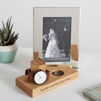 Oak bedside with silver frame