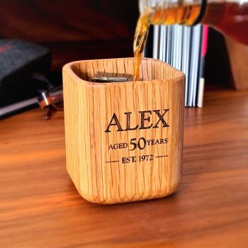 Personalised Milestone 50th Birthday Oak Whiskey Tumbler