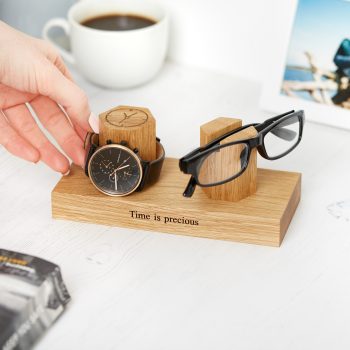 Personalised Oak Glasses and Watch Stand Lifestyle MijMoj