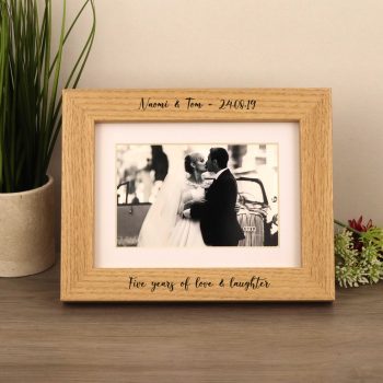 Personalised Solid Oak Photo Frame With Mount And Size Options - Handwritten Font