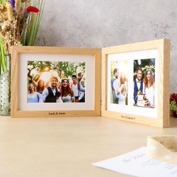 Oak hinged photo frame with three apertures