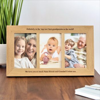 Personalised Solid Oak Triple Aperture Photo Frame Portrait Photos