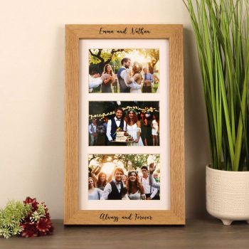 Personalised Solid Oak Triple Mount Photo Frame - Handwritten Font