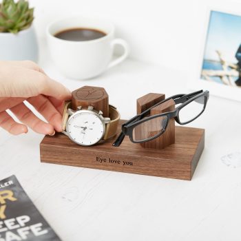 Personalised Walnut Glasses and Watch Stand