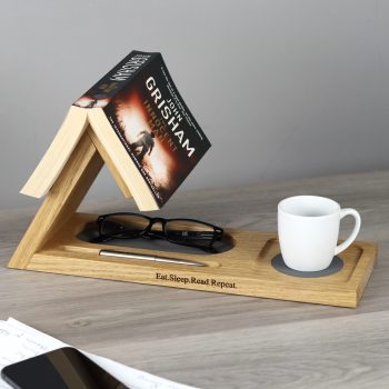 Personalised book holder bits and bobs tray and coaster