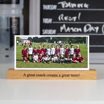 Personalised coach gift panoramic print and holder A