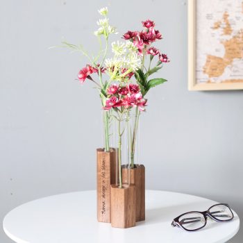 Personalised gemetric stem vase in walnut