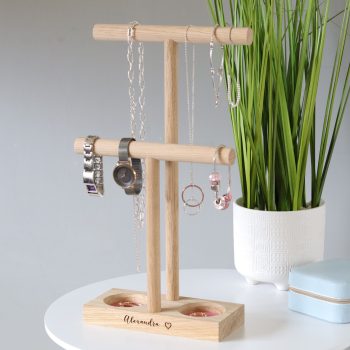 Personalised Double Jewellery Hanger with Trinket Storage Dishes