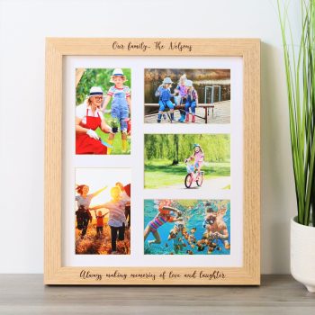 Personalised multi aperture solid oak photo frame