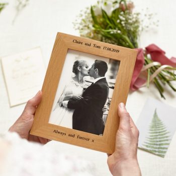 Personalised oak wedding photo frame