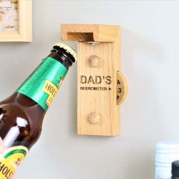 Personalised wall mounted bottle opener with bottle