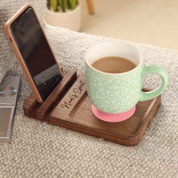 Walnut sofa coaster with phone stand