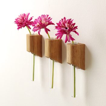 Solid Oak Wall Mounted Stem Vase Set of Three_3