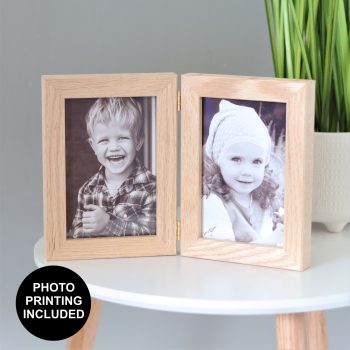 Solid oak hinged picture frame with photo print STICKER
