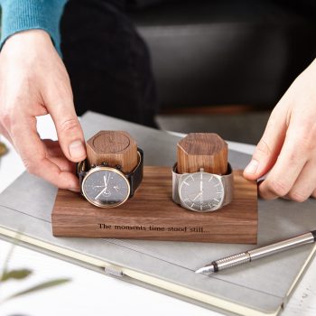 Walnut Double Hex Watch Stand Lifestyle