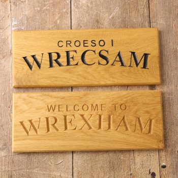 Welcome to Wrexham oak wall sign